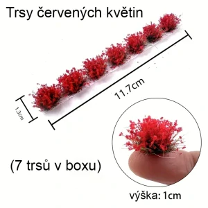 Trsy červených květin 7 ks