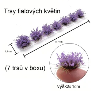 Trsy fialových květin 7 ks